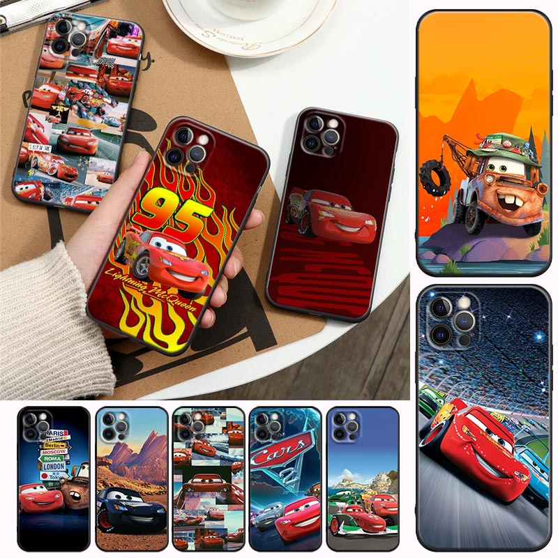 เคสโทรศัพท์มือถือ ซิลิโคนนิ่ม ลายการ์ตูนรถยนต์ Lightning McQueen สีดํา สําหรับ Apple iPhone 11 12 13 Pro Max Mini