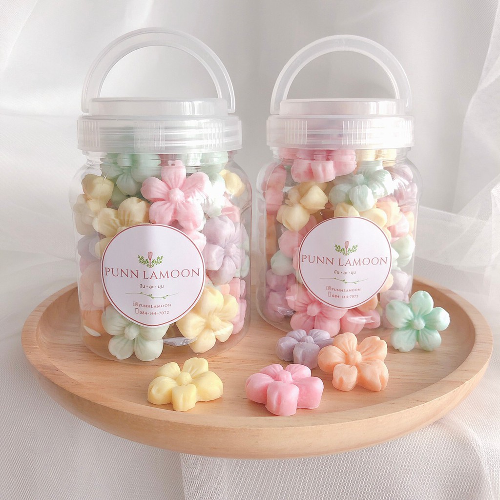 ขนมอาลัว ดอกไม้ ซากุระ พาสเทล (แบบกระปุกหูหิ้ว) คละสี สูตรเฉพาะทางปันละมุน