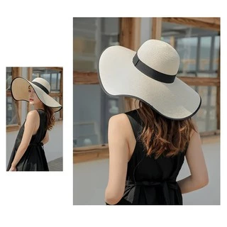 หมวกสานผู้หญิง ปีกกว้าง 15CM เกรดดี ใส่ไปทะเล สีขาว ครีม กากี ดำ A053
