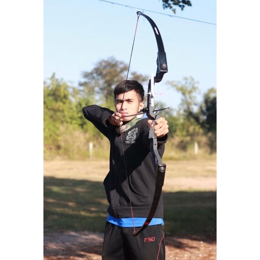 **เเถมที่สูด** [มือขวา RH] (Adjustable 30-50LBS) SANLIDA Straight Black Adult Archery Recurve Bow American ราคา ถูกที่สุด ดีลบีเคเค แกลเลอรีภาพที่ 4