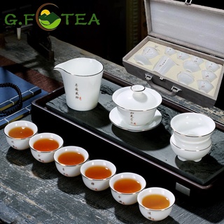 แก้วชงชา tea set กาน้ำชาหยกไขมันแกะ 羊脂玉 แก้วชา ชุดกาชงชา ชุดน้ำชาจีน ชากังฟู แก้วกรองชา 公道杯 羊脂玉功夫茶套装