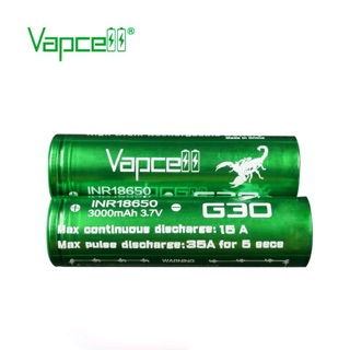 Vapcell INR18650 3000mah 3.7V  ถ่านชาร์จ vapcell 18650สีเขียว รุ่น G30