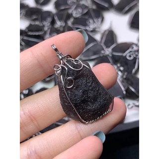 1 Pc Natural Agni Manitite Tibetan Black  Tektite Wire Wrap Pendant for Healing and Meditation