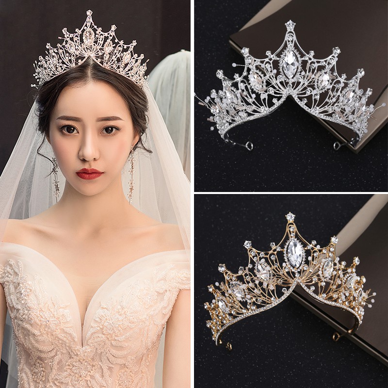มงกุฎคริสตัล สีทอง เจ้าสาว ปรับได้ มงกุฎ / แฟชั่น ราชินี สําหรับงานแต่งงาน มงกุฎ หูฟัง เครื่องประดับผม เครื่องประดับผม / โรแมนติก งานแต่งงาน เทศกาล