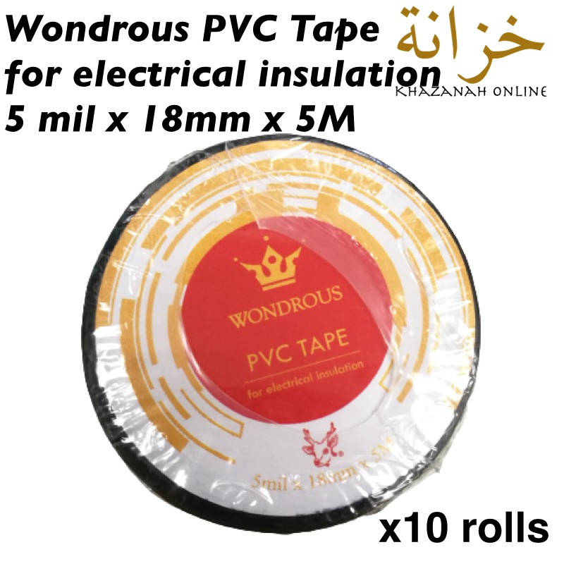 Wondrous PVC ฉนวนไฟฟ้า สีดํา Tape ( 5mil x 18mm x 5m , 10 ม้วน)