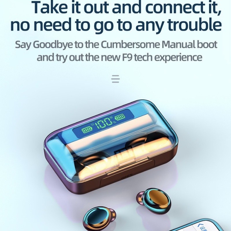 หูฟังบลูทูธ TWS-F9 Wireless bluetooth 5.0  สเตอริโอ หูฟังเล่นเกมส์ แยกเสียงซ้ายขวา รุ่น F9