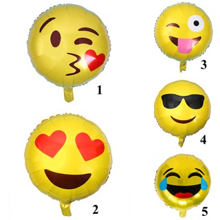 ลูกโป่งฟอยล์ฮีเลียมรูปหน้ายิ้ม Emoji ขนาด 18 นิ้วสําหรับตกแต่งปาร์ตี้วันเกิดเทศกาล