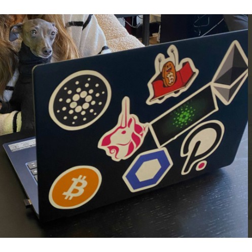 สติ๊กเกอร์ 4 แถม 1 Bitcoin, BNB, Ethereum, Baby Doge, Carnado, Shiba sticker Laptop, Notebook แยกชิ้