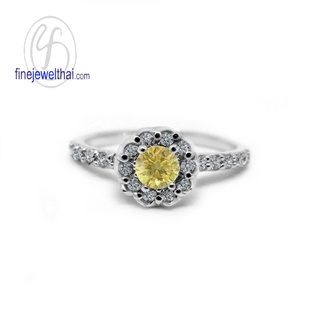 Finejewelthai-แหวนบุษราคัม-บุษราคัม-แหวนเพชรCZ-แหวนประจำเดือนเกิด-Yellow-Sapphire-Silver-Ring-Birthstone-R1295yl