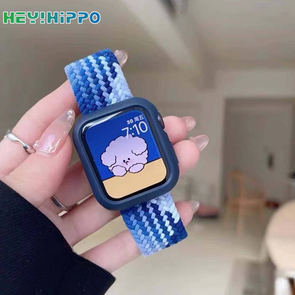 สายนาฬิกาข้อมือไนล่อน สีรุ้ง สามารถปรับได้ พร้อมเคส สําหรับ Watch Series 7 6 SE 5 4 3 2 1 watch 45 44 42 41 40 38 มม.