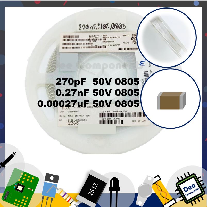 2.2uF 2,200nF 2200000pF 0805 ±10% 50V AVX 08055C224KAT2A AVX 2-A1-8 (ขายยกแพ็ค 1 แพ็ค มี 100 ชิ้น)