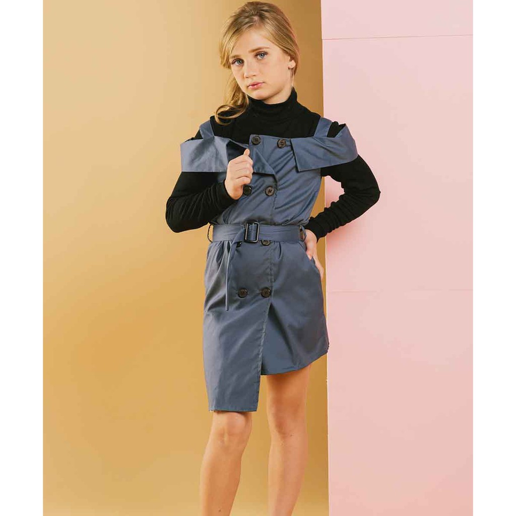 Kottonville - KVxClaf Kids Outerwear - Khloe Trench (1-10 ปี) สีเทา