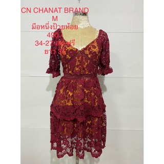 เดรสสั้น ผ้าลูกไม้สีแดง CN CHANAT BRAND SIZE M มือหนึ่งป้ายห้อย