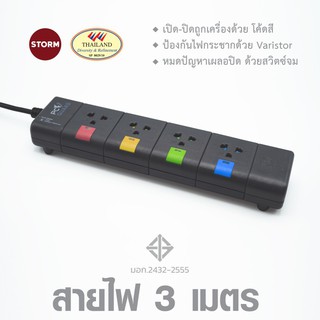 ปลั๊กไฟ ปลั๊กพ่วง รางปลั๊กไฟ ปลั๊กไฟมาตรฐาน มอก. ปลั๊กสามตา PC GUARD PLUS STORM 4ช่อง3เมตร-PG143