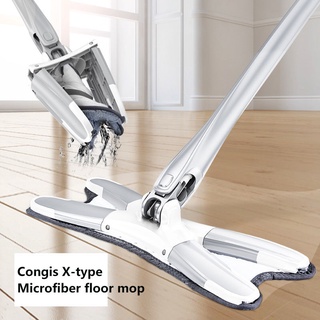 ไม้ถูพื้น Congis X-type Microfiber floor mop Hand-free wash flat mop Manual Extrusion Household Cleaning Tools