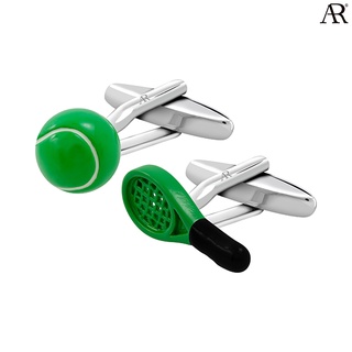 ANGELINO RUFOLO Cufflink(คัฟลิงค์) ดีไซน์ Tennis &amp; Ball กระดุมข้อมือคัฟลิ้งโรเดียมคุณภาพเยี่ยม สีเขียว