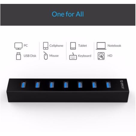 ORICO H7013-U3 7 Ports USB 3.0 HUB w/ 5V 2A Power Black โอริโก้ ฮับยูเอสบี 7พอร์ต สาย Power 5V