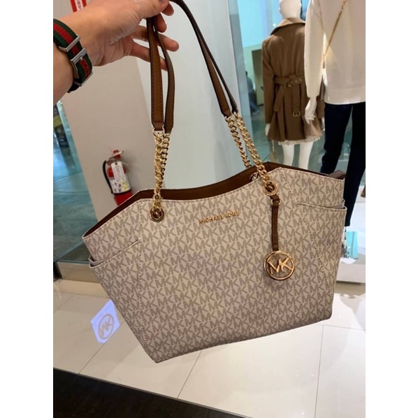 Michael Kors Jet Set Travel Chain Shoulder Tote Bag, Large Brown Shopee Thailand