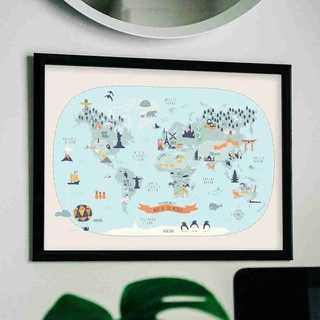 SB Design Square รูปพร้อมกรอบ DoseArt รุ่น The World Architecture Map 30x35 cm (33x38x0 ซม.)