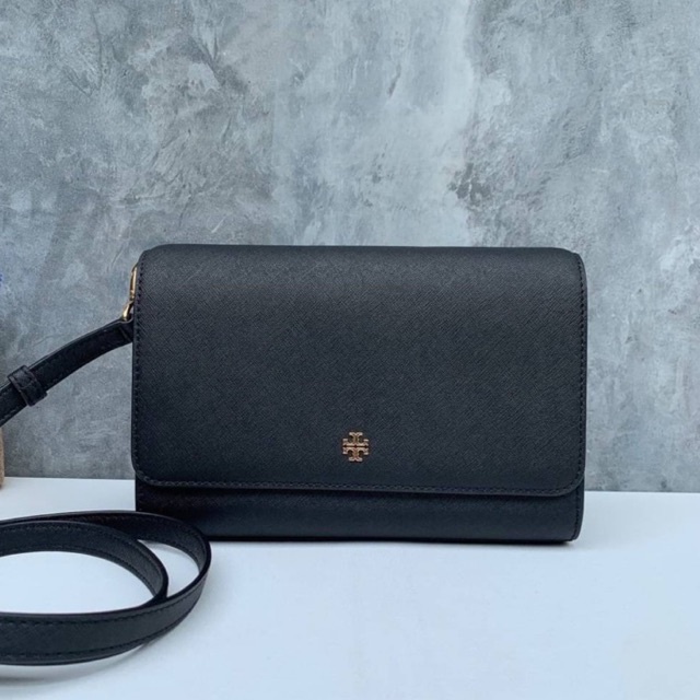 🎀 (สด-ผ่อน) กระเป๋าสะพาย สีดำ 78603 Tory burch Emerson Combo Crossbody  saffiano leather