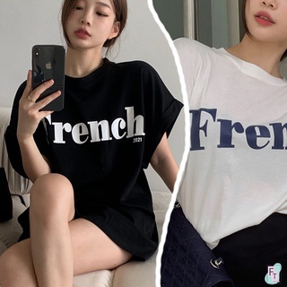 💢FT อินเทรนด์💢เสื้อยืดคอกลม สกรีนลาย French แขนกุดแขนแต่งพับ 4 สี