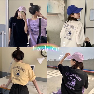 Fashion เสื้อยืดเกาหลี สกรีนลาย2ด้าน เสื้อยืดโอเวอร์ไซส์ ผ้าเด้ง ใสสบาย 029