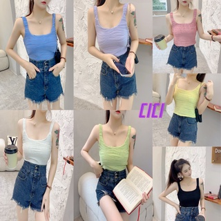 Cici(NO.158)เสื้อสายเดี่ยวครอปเนื้อผ้าดีดีเทลคลื่นๆ สีสันสดใส น่ารักกรุบกริบ