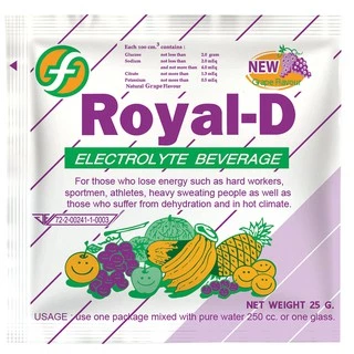 Royal-D เครื่องดื่มเกลือแร่ รอแยล-ดี ชนิดผง รสผลไม้รวม สตอเบอร์รี่ องุ่น และส้ม (รุ่น10ซอง)