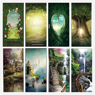 สติกเกอร์วอลเปเปอร์ ลายป่าไม้ 3D สีเขียว สําหรับตกแต่งพื้นหลังห้องนอน ห้องนั่งเล่น