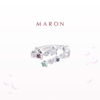 MARON - Nine Lucky Stars Cross Ring ชุบสี White Gold แหวนดาวนพเก้า เสริมดวง เงินแท้925