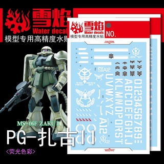 Decal X-S PG MS-06F ZAKU II ดีคอลน้ำ 1 ชุดมี 2 แผ่น สะท้อนแสงแบล็คไลท์