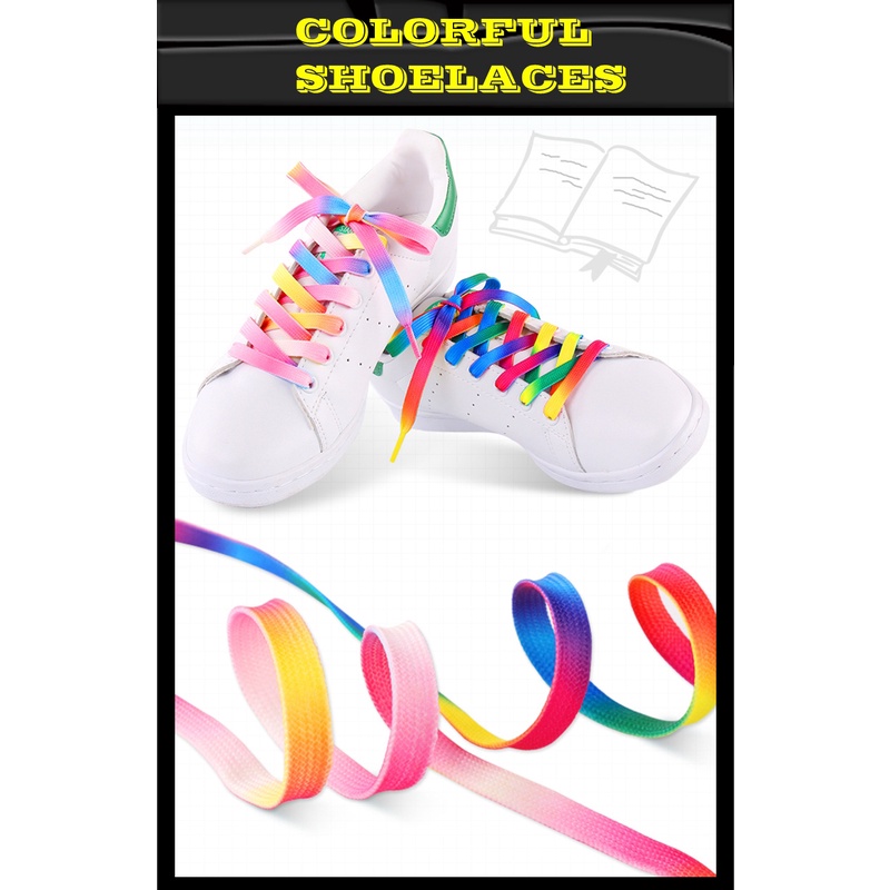 ใหม่ เชือกผูกรองเท้าผ้าใบลําลอง ส้นแบน พิมพ์ลายสีรุ้ง ไล่โทนสี สําหรับทุกเพศทุกวัย
