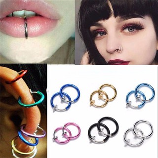 2Piece Fake Stud Earrings Goth Punk Clip On Septum Piercing Body Nose Lip Rings