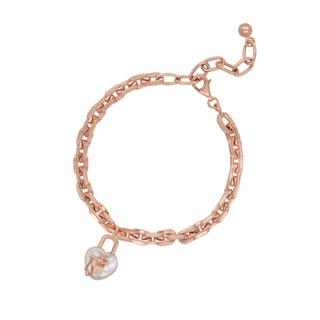 A.CEMI Heart Lock Pearl Bracelet สร้อยข้อมือมุกแท้ ข้อมือเงินแท้ ชุบทอง 18K โรสโกลว์