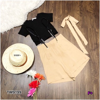 👗Pfashion [ส่งไว!!🚛] P9199 Set เอี๊ยมกางเกง + เสื้อ + สายผูกเอว Set Bib pants + shirt + waist tie