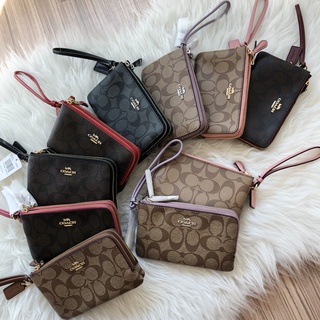 ของแท้100%พร้อมส่ง Coach Double Corner Zip Wristlet คล้องมือ S 2zip 87591/6649