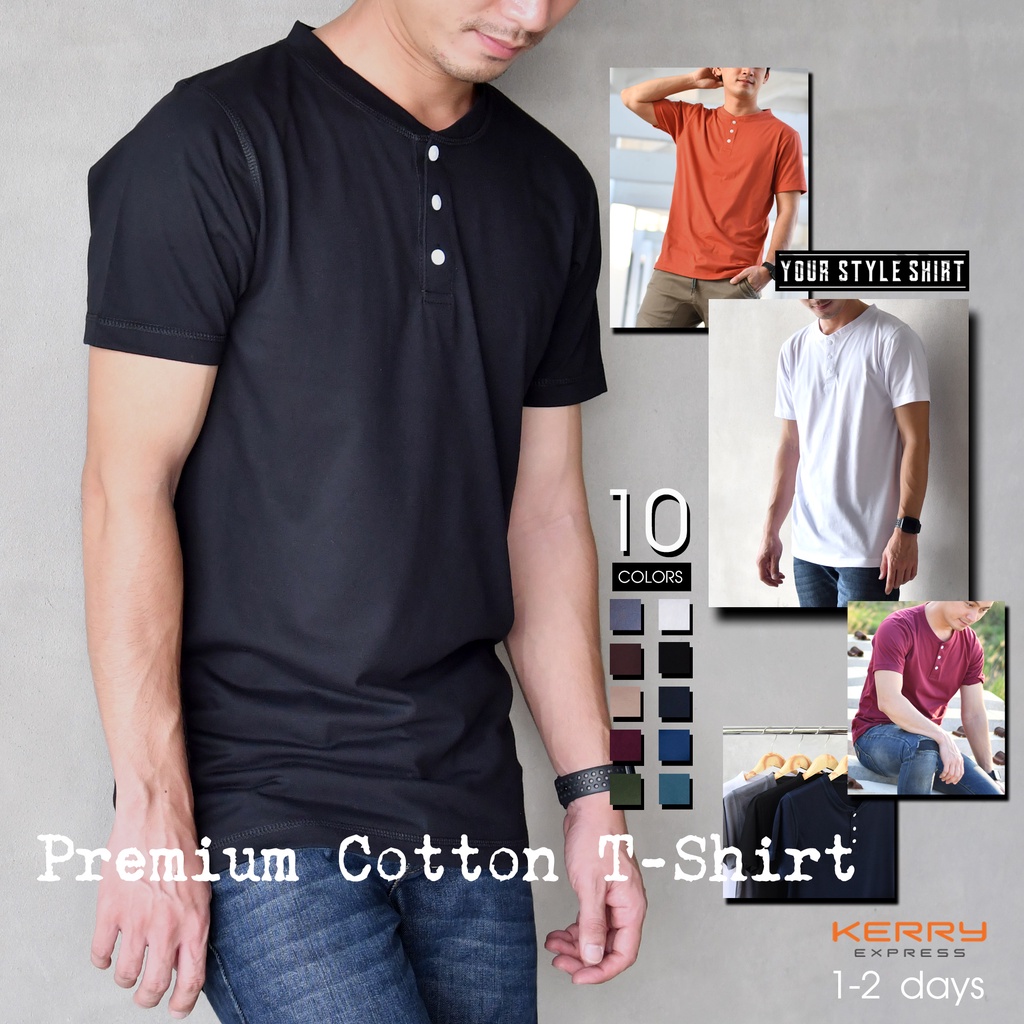 เสื้อแขนสั้น คอกระดุม [มี 18 สี] ผ้าคอตตอน100% เกรดพรีเมี่ยม ไม่หดไม่ย้วย ใส่ทนนาน เสื้อคอจีน เสื้อผู้ชาย