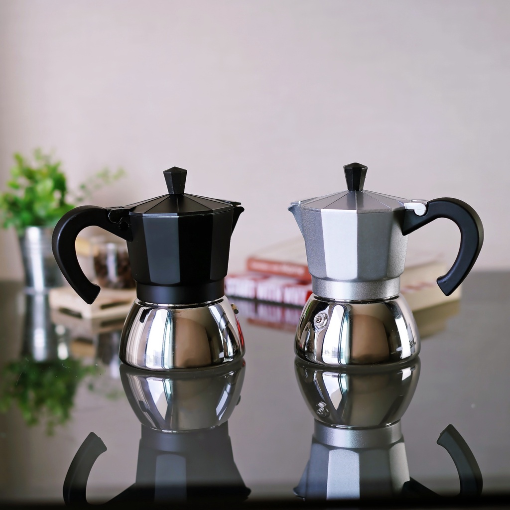 150 ml. เครื่องชงกาแฟ  กาต้มกาแฟ มอคค่าพอท ฐานสแตนเลส Stainless Moka Pot Espresso
