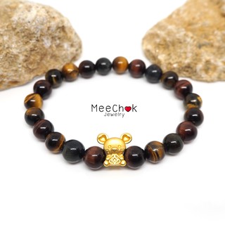 หินไทเกอร์อายส์ 3 สี สามทหารเสือ Three Color Tigers Eye 8 มิล ประดับหนูทอง By.Meechok