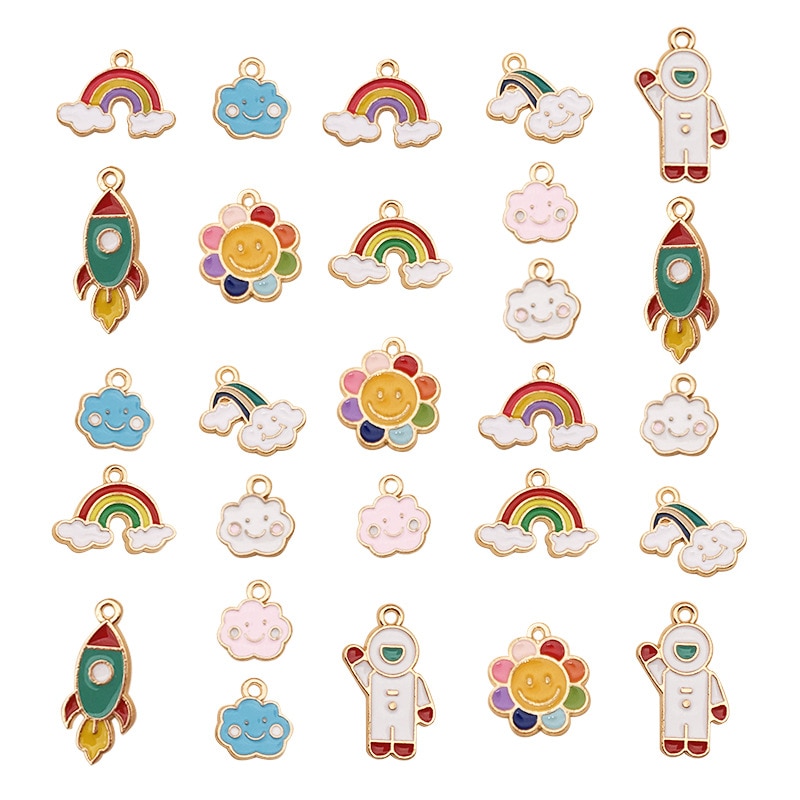 10 ชิ้น สายรุ้ง ดวงอาทิตย์ หยดน้ํามัน โลหะผสม จี้ ทองแดง ชุบ จรวด จี้เสน่ห์ เครื่องประดับ ทํา