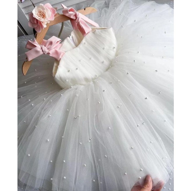 BIG RIBBON PEARL DRESS FOR GIRLS BIRTHDAY PARTY DRESS GIRLS TUTU DRESS PINK WHITE BIRTHDAY PARTY DRE