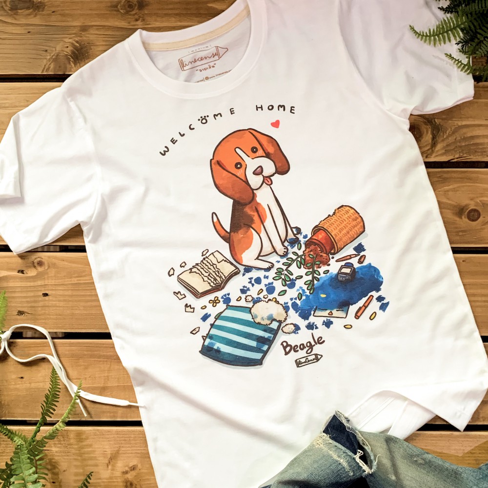 Beagle " w e l c o m e H o m e " T-shirt เสื้อยืด ลายน้องหมา บีเกิล