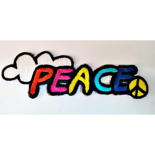 อาร์มรีดเสื้อ ตัวรีด ตัวปัก งาน DIY * PEACE * ขนาด 11 X 3.5 เซนติเมตร