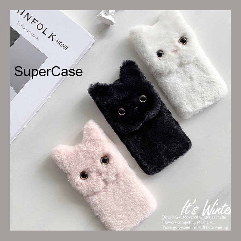 Plush Cat Stand Case For Samsung Galaxy S21 S20 S10 S9 S8 Plus Ultra Lite FE S10E S21+ S20+ S10+ S9+ S8+ Cover Cute Cartoon Holder Warm Fluff Soft Phone Case ราคา ถูกที่สุด ดีลบีเคเค