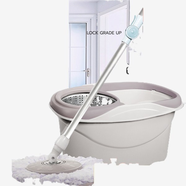 KUMALL ไม้ถูพื้น Spin Mop ชุดถังปั่นม๊อบสแตนเลส พร้อมไม้ถูพื้นและผ้า 2 ผืน (สีขาว) กล่องมีตำหนิ อ่าน