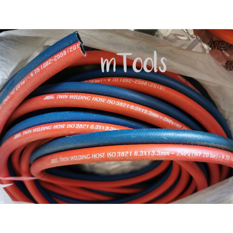 (สินค้าลดล้างสต็อก)​ สายลม-สายแก๊สคู่ (ออกซิเจน)​ NCR ขนาด1/4"-1/4"มีมอก.