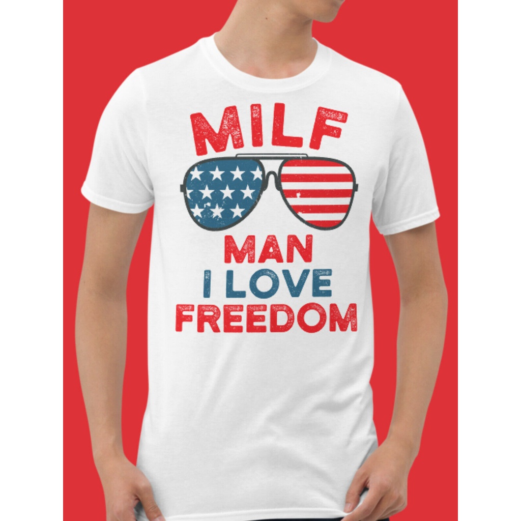 คอลูกเรือเสื้อยืดคอกลมเสื้อยืด พิมพ์ลายธงชาติอเมริกา I Love Freedom 4Th Of July Usa สําหรับผู้ชายผ้า
