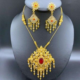 March jewelry สร้อยคอโบราณ เครื่องประดับเจ้าสาว ชุดสร้อยคอทองคำและต่างหูหนีบเพชร