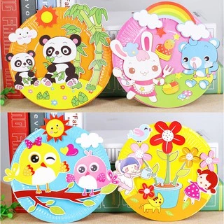 ของเล่นสติ๊กเกอร์สร้างสรรค์แฮนด์เมดจานศิลปะ DIY แผ่นกระดาษสติกเกอร์การ์ตูน Paper plate