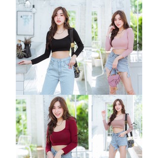 🎊MNV_Shop🎊เสื้อครอป #เสื้อครอปแขนยาว #เสื้อครอปแขนยาวคอยู #เสื้อคอยู crop คอกว้าง สวยแซ่บ ผ้าเรย่อนเนื้อดีใส่แล้วทรงเป๊ะ